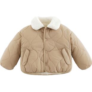 马克珍妮女童绒绒毛领夹棉加绒外套儿童棉衣冬装新款