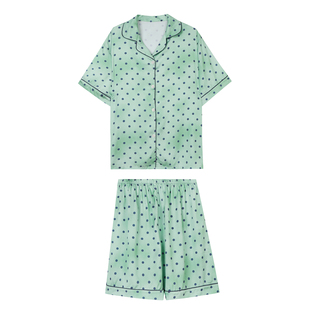 JoyceBra  清爽薄荷绿波点冰丝睡衣女夏季凉感宽松短袖家居服套装