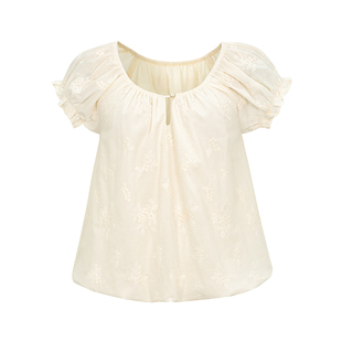 dorydory 浆果花刺绣花苞短袖衬衫白色法式绝美独特精致小上衣