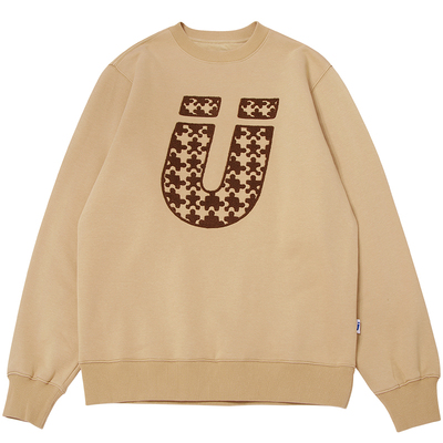 GUUKA卡其色抓绒加厚圆领卫衣