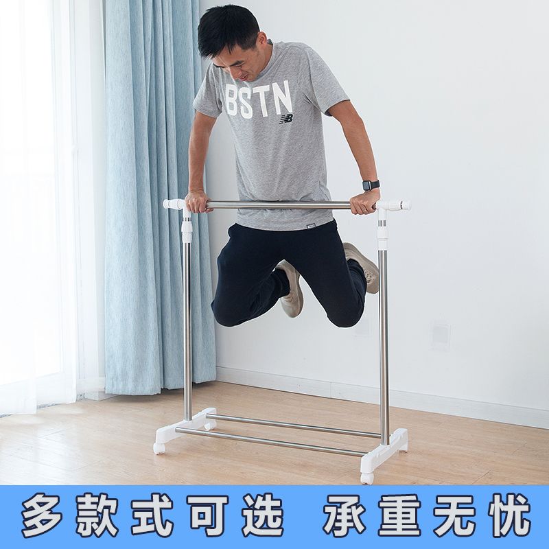 不锈钢伸缩落地晾衣架 室内阳台双杆晒衣架 加粗加固折叠晒被架