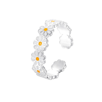 小雏菊闺蜜款纯银戒指女姐妹一对二人学生花朵不掉色可调节指环