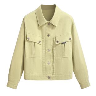 牛油果绿色牛仔衬衫短款外套女2026初春秋季新款小个子设计感夹克