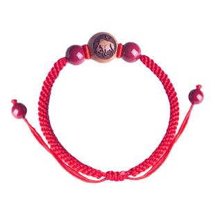 2026马年本命年红绳手链桃木手串生肖女编织绳男朱砂红色太岁手绳