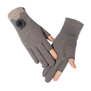 手套女士冬季骑车保暖加绒加厚露指触屏冬天开车骑行电动车漏二指