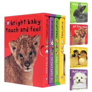 低幼认知 动物触摸书4册盒装 Bright Baby Touch and Feel Boxed Set 英文原版 明亮宝贝 Roger Priddy Books 聪明的孩子 英语书籍