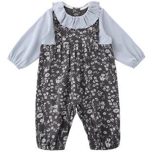 婴儿连体衣春秋季女宝纯棉假两件衣服甜美可爱花边领哈衣宝宝春装