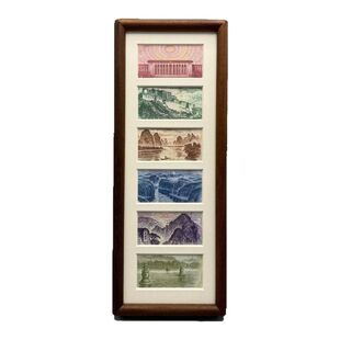 六连框黑胡桃相框增运多金画框摆台人民币装饰画简约轻奢立式摆台