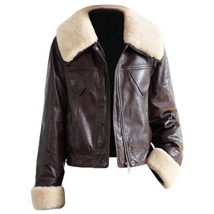 真皮鹅绒羽绒服女中长款2025冬新减龄时尚羊毛领海宁绵羊皮衣外套