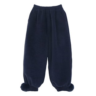 小O宝童装 宝宝灯笼裤女加绒小毛球2025冬装女童雪尼尔加厚裤子