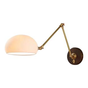 全铜法式中古摇臂壁灯复古带开关床头南洋风创意陶瓷艺术实木灯具