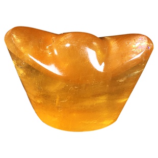 天然黄方解石冰洲石透石膏原石打磨金元宝焦黄色彩虹家居桌面摆件