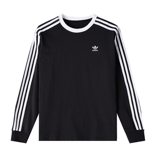 阿迪达斯长袖T恤童装2026新款女童上衣三条纹休闲卫衣宽松套头衫