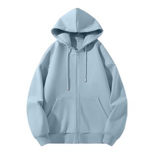 KWV真维斯蓝色卫衣外套女2026新款爆款初春美式连帽开衫拉链上衣