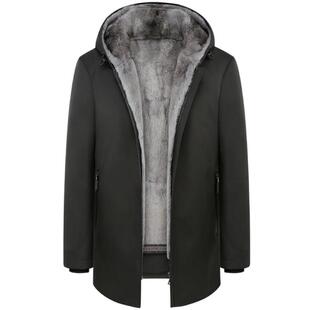 貂皮内胆灰貂连帽派克服大衣中长商务休闲冬装保暖外套中年爸爸款