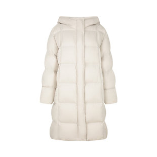 BLUEerror 高充绒量拉链保暖防寒白色连帽羽绒服女加厚长款外套冬