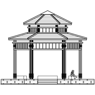 六角重檐景观亭cad钢木结构仿古建筑施工图园林景观设计资料