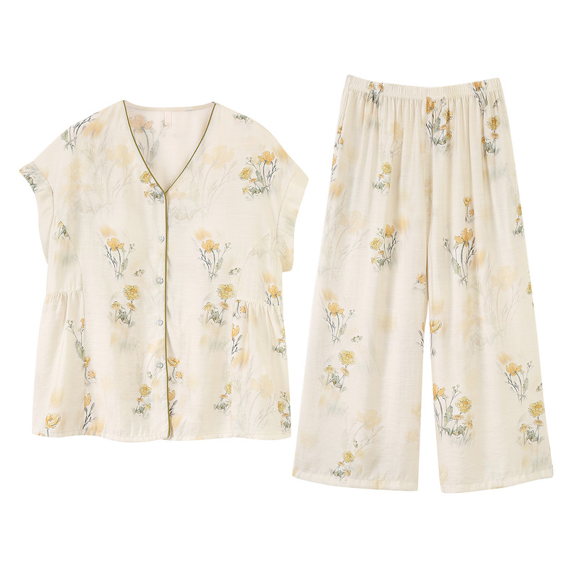 金黛儿睡衣女夏季短袖中年家居服