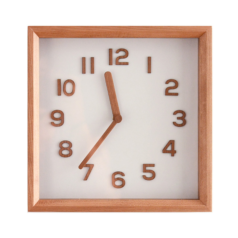日本静音机芯中古风格日式时尚正方形实木挂钟客厅钟表餐厅石英钟