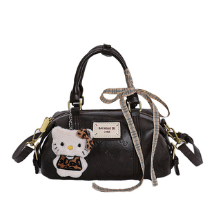 复古通勤斜挎保龄球小包包女2025新款秋冬单肩包棕色手提波士顿包