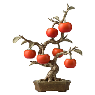 铜师傅《六六大顺》客厅桌面铜柿子摆件 家居装饰工艺品 新年礼物