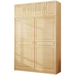 实木松木收纳柜顶柜简约推拉卧室储物柜儿童衣柜两门组装衣橱定制