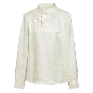 【会员专享】红袖新中式雪纺衫2024冬季新款国风提花盘扣上衣女