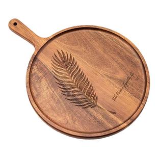 Bill.F相思木披萨盘西餐盘圆形实木牛排餐盘家用木托盘野餐露营盘
