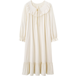 思莉太太纯棉睡裙女秋长袖初恋法式宫廷风加长款秋季睡衣连衣裙