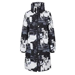 sdeer圣迪奥冬季女装高领水墨晕染罗纹拼接长款羽绒服S21482405