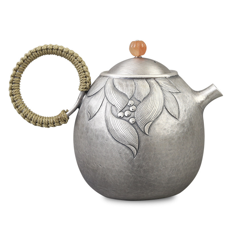 银壶纯银999泡茶壶一张打莲花