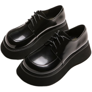 littlegood新品英伦小皮鞋女新款松糕厚底德比鞋增高小单鞋