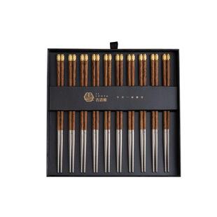 吉洛雅新款精品鸡翅木筷子家用高档316抗菌不锈钢防滑霉一人一筷