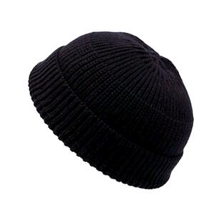 人气韩版圆顶针织帽女卷边时尚美式冷帽瓜皮薄黑色短款毛线地主帽