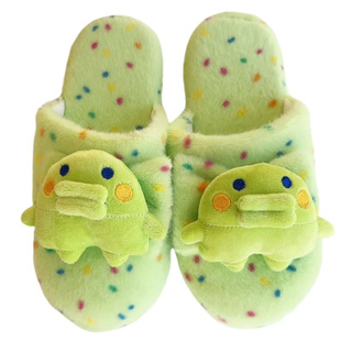 绿色大嘴吉室内居家拖鞋可爱卡通拓麻歌子毛毛拖鞋软底多巴胺冬季