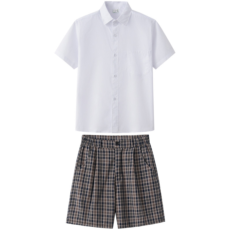 深圳市小学生校服礼服男女短袖衬衫夏装安全加内衬裙套装格子短裤