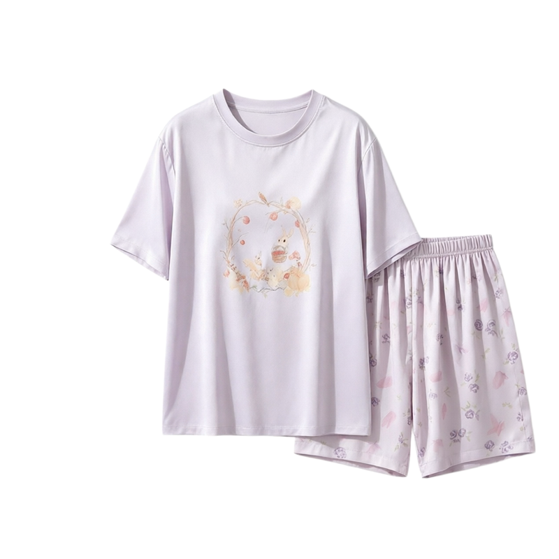猫人带胸垫睡衣女莫代尔棉夏季薄款短袖短裤青少年家居服可外穿
