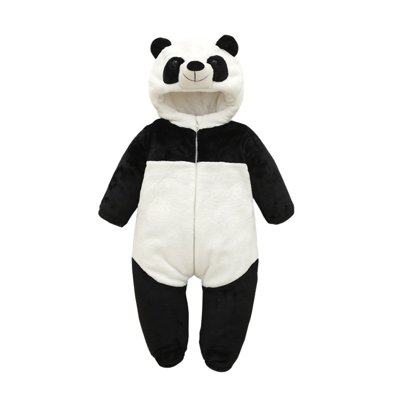 冬天婴儿连体衣熊猫哈衣秋冬季卡通动物加厚爬服宝宝冬装外出抱衣