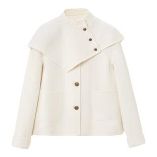 OVV秋冬新款女装可拆卸披肩大口袋装饰两件套短款大衣