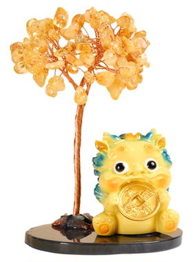 黄水晶发财树摆件貔貅紫粉水晶玛瑙底座工位家居办公开业送人礼品