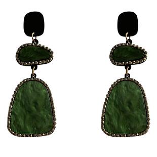 欧韩绿色耳环复古高级感女潮夸张长款设计感小众耳夹款耳坠耳饰