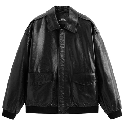 【锋度皮衣】太平鸟男装山羊皮外套秋新款真皮皮衣夹克B1BDF4F05