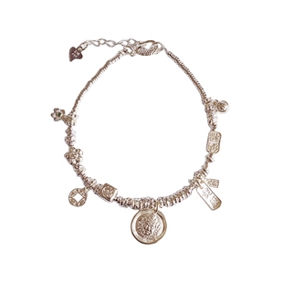 足银999纯银黄财神吉言盘缠手链女钱币碎银子手链新中式女友礼物