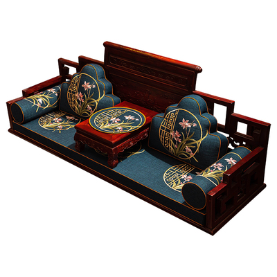 中式红木沙发坐垫罗汉床五件套