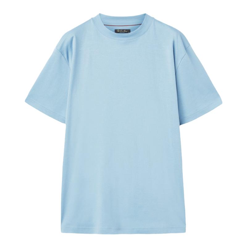 Loro Piana/诺悠翩雅男装棉质平纹针织蓝色圆领短袖T恤上衣