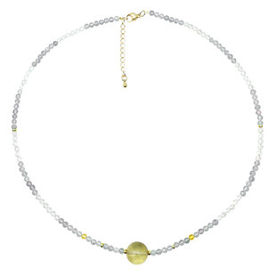 财运暴富天然利比亚黄金陨石吊坠12mm锁骨链拉长石白水晶时尚饰品