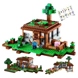 2023新品积木我的世界男孩子村庄房子益智力拼装玩具机关山洞拼图