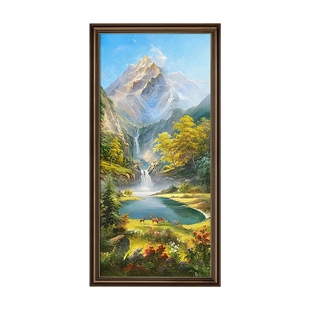 美式入户玄关装饰画客厅挂画欧式聚宝盆山水风景油画走廊过道壁画