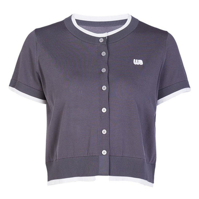 婉甸2026夏季新品深藏青/原生灰假两件短袖毛织开衫1252W03RS1