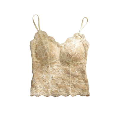 Kbra法式蕾丝磨毛吊带背心女